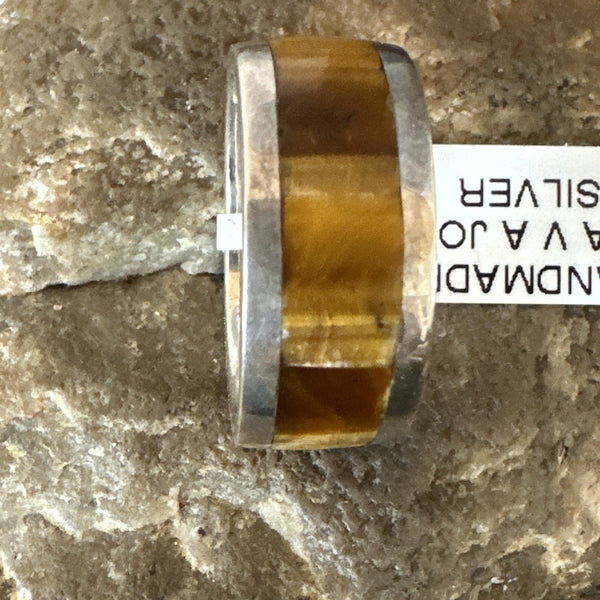 Infinity Men's Coffee Tigers Eye Navajo Inlay Ring Size 10 | Sterling Silver | Authentic Native American Handmade | 19049