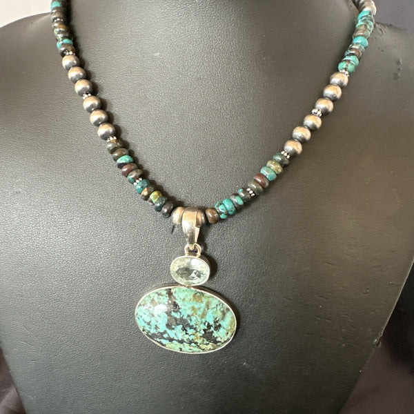 Men's Blue Spiderweb Turquoise Pendant Navajo Necklace | Sterling Silver | Authentic Native American Handmade | 18063