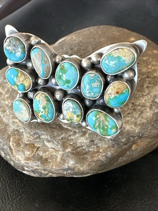 Butterfly Navajo Cluster Sonoran Blue Turquoise Ring Sz 11 | Sterling Silver | Authentic Native American Handmade | 18604