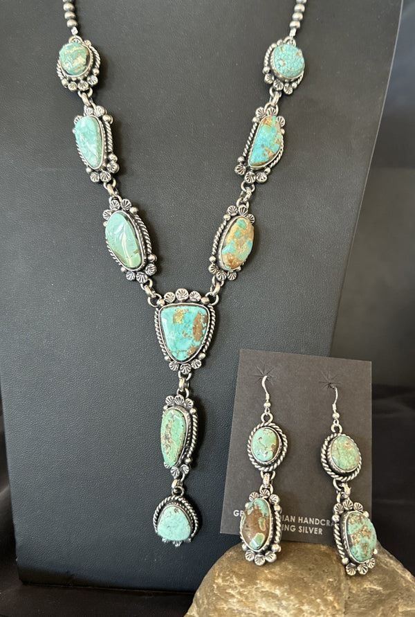 ROYSTON LARIAT Necklace 26"Women Navajo Turquoise Silver Earring | Sterling Silver | Authentic Native American Handmade | 19598