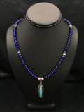 Opal Pendant Lapis Navajo Beads Necklace Earring 21" | Sterling Silver | Authentic Native American Handmade | 02798