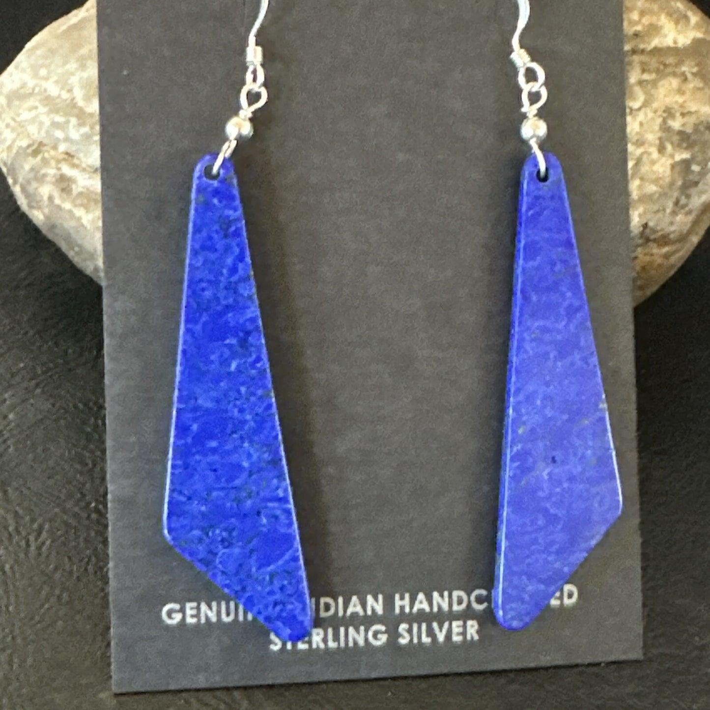 Navajo Slab Blue Lapis Sterling Silver Earrings 2" 17878