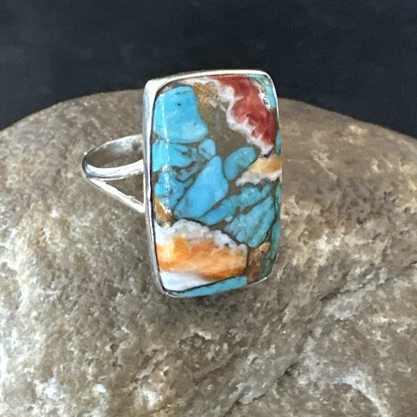 Blue Turquoise Spiny Oyster Southwestern Ring Size 9 | Sterling Silver | Authentic Native American Handmade | 18467