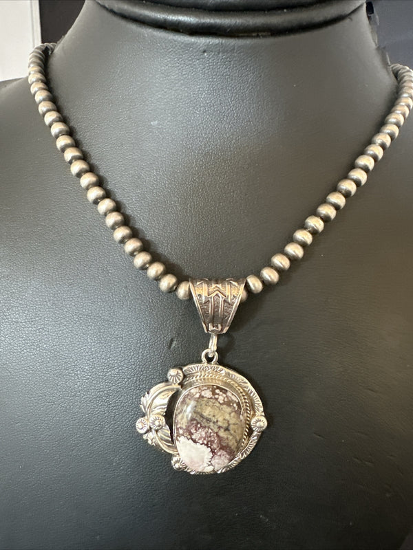 Men's Women's Wild Horse Turquoise Pendant Navajo Necklace | Sterling Silver | Authentic Native American Handmade | 17802