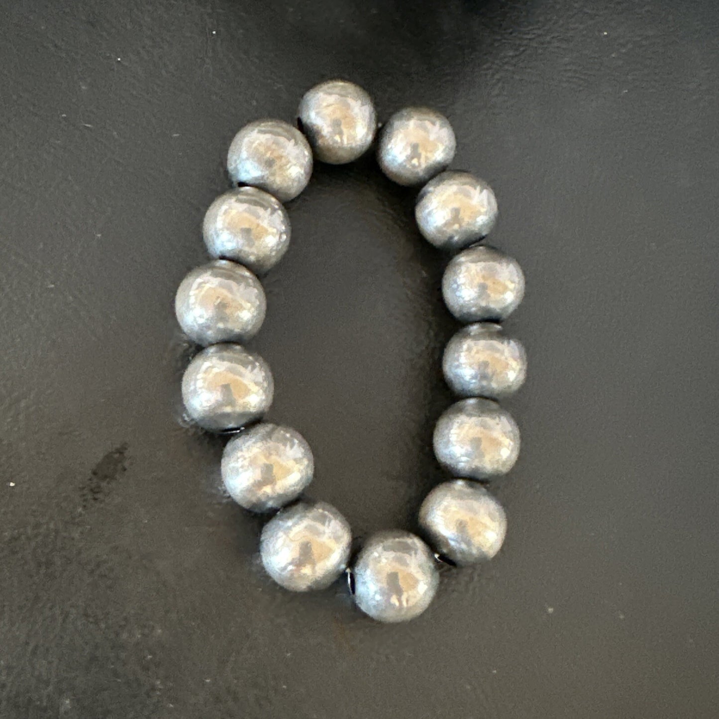 Navajo 12mm Beads Stretch Sterling Silver Bracelet 7" 91202
