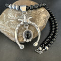 Men's Black Onyx Naja Pendant Navajo Pearls Necklace 23" | Sterling Silver | Authentic Native American Handmade | 17686