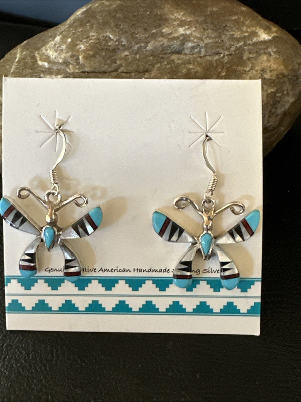 Butterfly Multicolor Turquoise MOP Inlay Earrings | Sterling Silver | Authentic Native American Handmade | 19815