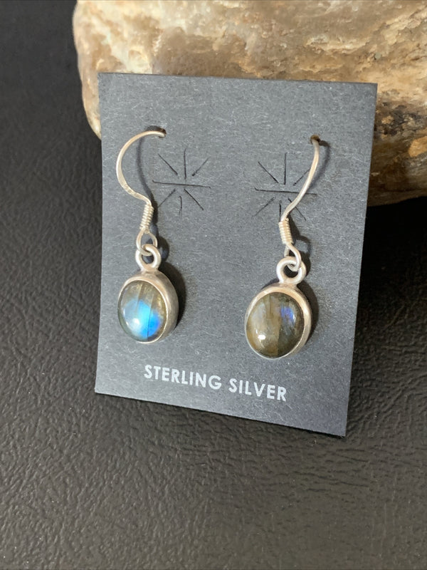 Navajo Blue Labradorite Dangle Earrings | Sterling Silver | Authentic Native American Handmade | 13069