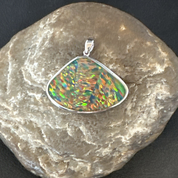 Men's Women's Multicolor Gilson Opal Navajo Inlay Pendant | Sterling Silver | Authentic Native American Handmade | 18612