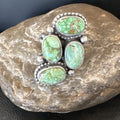 Navajo Cluster Green Sonoran Gold Turquoise Ring Sz 11 | Sterling Silver | Authentic Native American Handmade | 18618