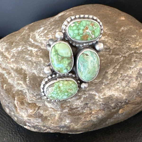 Navajo Cluster Green Sonoran Gold Turquoise Ring Sz 11 | Sterling Silver | Authentic Native American Handmade | 18618