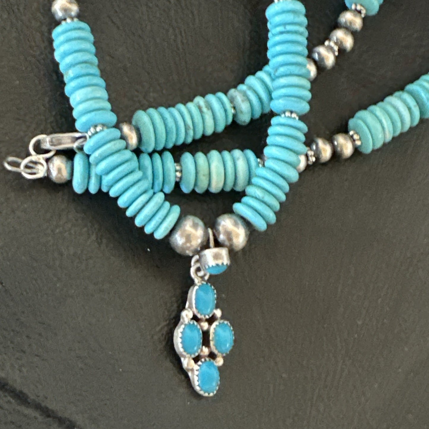 Blue Turquoise Cluster Pendant Navajo Sterling Silver Necklace 20" 19713