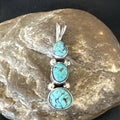 Blue Turquoise 3 Stone Navajo Cluster Pendant Only | Sterling Silver | Authentic Native American Handmade | 18349