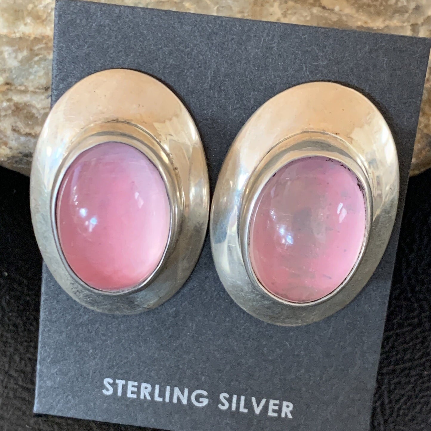Navajo Pink Quartz Sterling Silver Post Stud Earrings 1" 13029