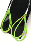 Liquid Silver Heishi Dangle Green Gaspeite 2S Earrings 2.5" | Sterling Silver | Authentic Native American Handmade | 4370