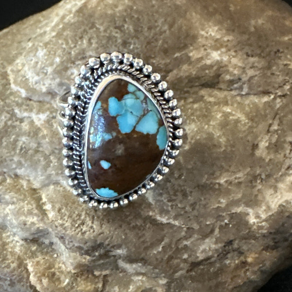 Blue Turquoise #8 Navajo Ring Size 6 | Sterling Silver | Authentic Native American Handmade | 18826
