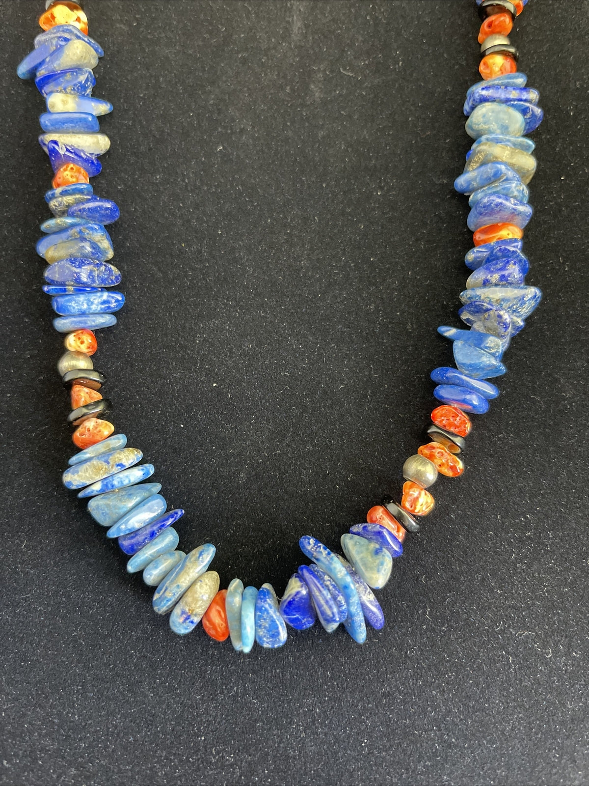 Mens Lapis Lazuli & Spiny Oyster Navajo Sterling Silver Necklace 18" 1737