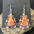 Native Navajo Sterling Silver Orange Spiny Oyster Dangle Earrings 17270