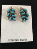 Turquoise Petite Point Zuni Earrings | Sterling Silver | Authentic Native American Handmade | 01607