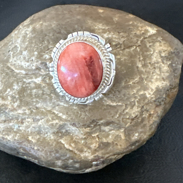 Pink Women Red Spiny Oyster Navajo Ring Sz 5.5 | Sterling Silver | Authentic Native American Handmade | 18593