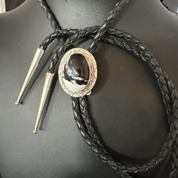 Men's BOLO TIE WHITE BUFFALO TURQUOISE Navajo 1" | Sterling Silver | Authentic Native American Handmade | 19123