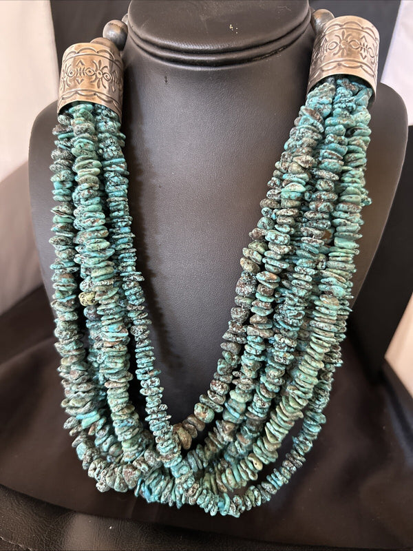 XL Navajo Blue Kingman Turquoise 7S Turquoise Necklace 23" | Sterling Silver | Authentic Native American Handmade | 18664