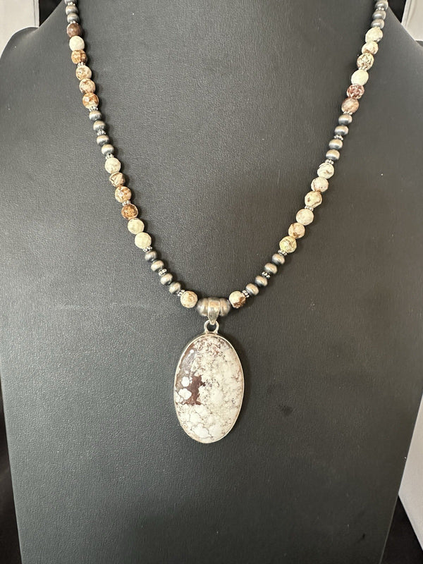 Men's Women's Wild Horse Turquoise Pendant Navajo Necklace | Sterling Silver | Authentic Native American Handmade | 19539