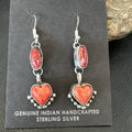 Yazzie Red Heart Spiny Oyster Navajo Dangle Earrings | Sterling Silver | Authentic Native American Handmade | 19797