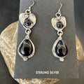 Black Onyx Navajo Dangle Earrings 1.5" | Sterling Silver | Authentic Native American Handmade | 18292