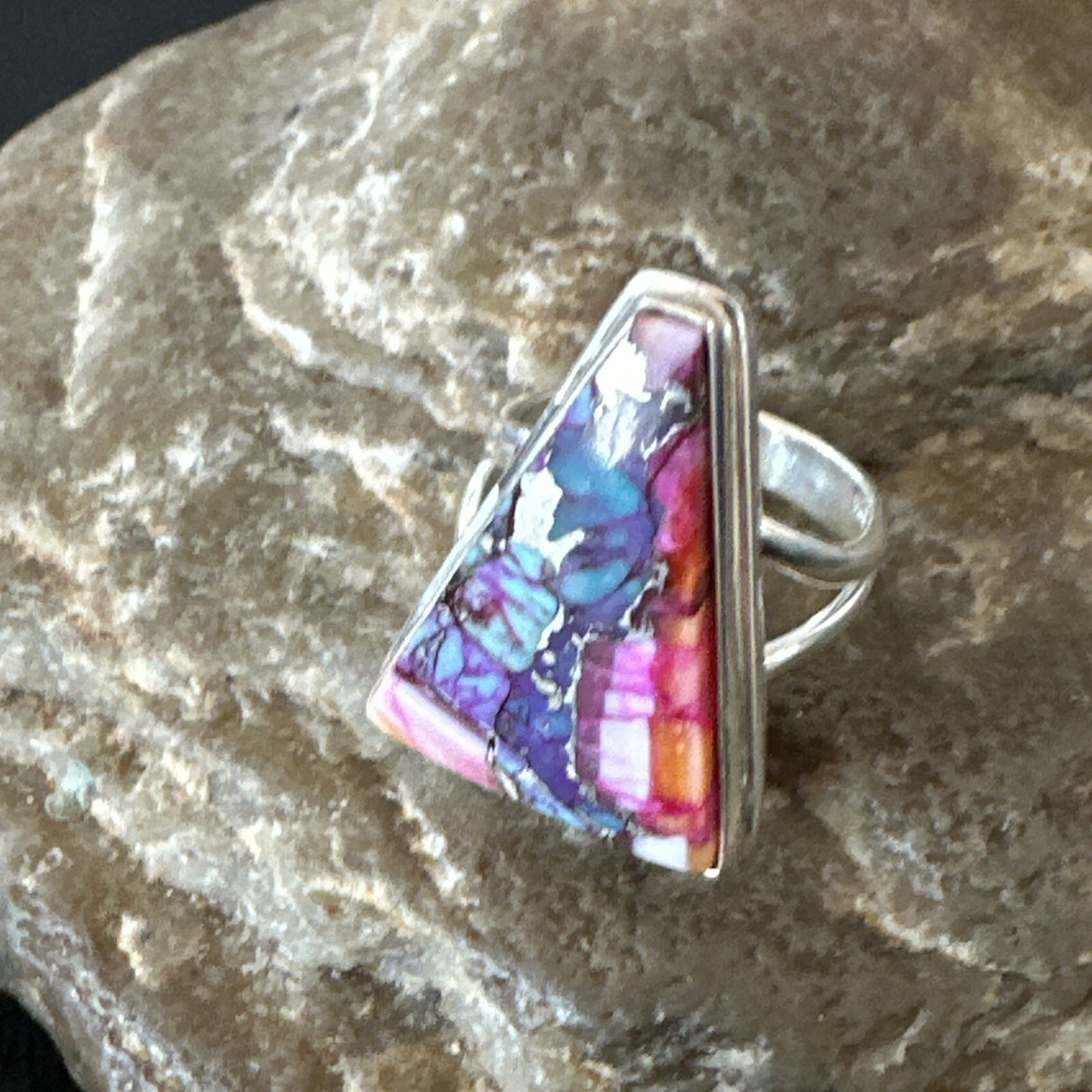 Blue Turquoise Spiny Oyster Southwestern Sterling Silver Ring Size 5 18500