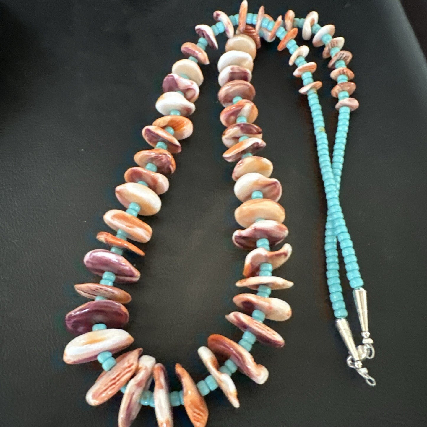 Orange Spiny Oyster Blue Turquoise 26� Navajo Sterling Silver Necklace 17949