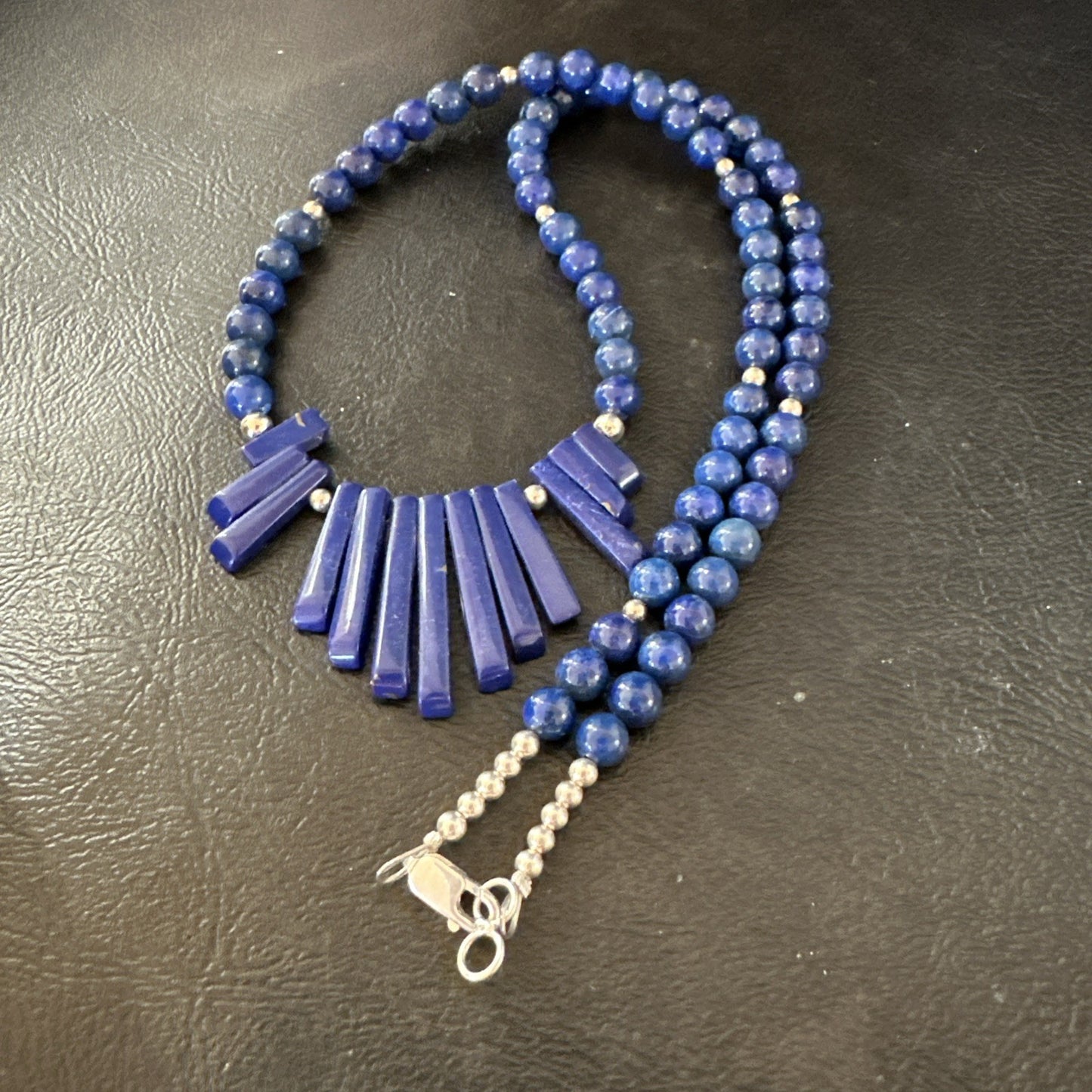 Mens Womens Blue Lapis Lazuli Sterling Silver Stick Necklace 21” 19755