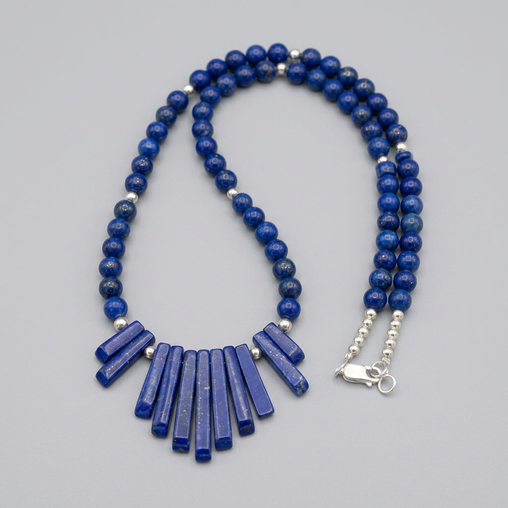 Mens Womens Blue Lapis Lazuli Sterling Silver Stick Necklace 21” 19755