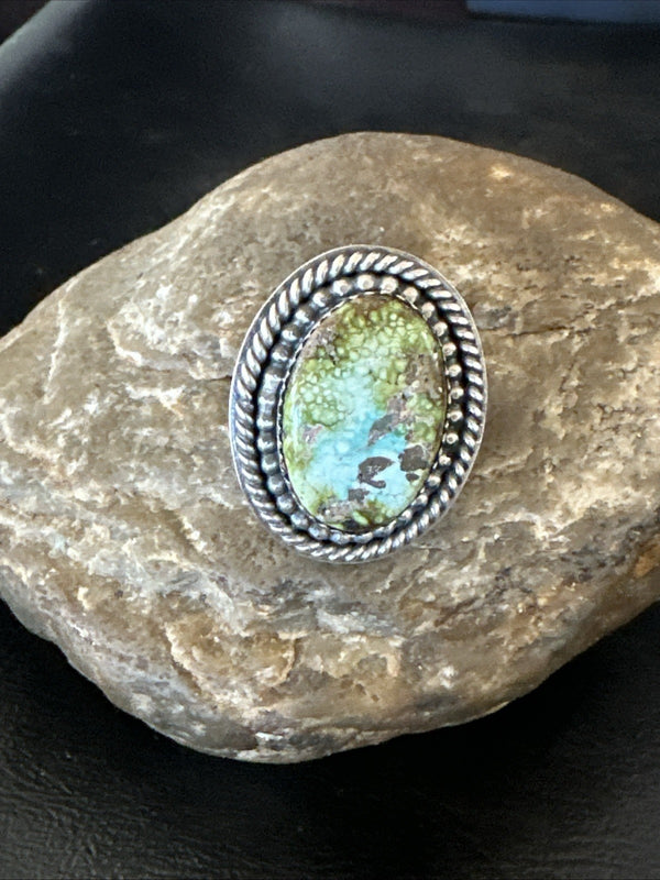 Navajo Green Royston Turquoise Ring Size 9 | Sterling Silver | Authentic Native American Handmade | 19619
