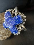 Men's Women's Tufa Denim Lapis Navajo Cuff Bracelet 7.7" | Sterling Silver | Authentic Native American Handmade | 19454