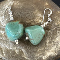 Green Turquoise Nugget Beads Navajo Earrings 1" | Sterling Silver | Authentic Native American Handmade | 17868