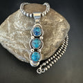 Blue Turquoise 3 Stone Navajo Cluster Pendant | Sterling Silver | Authentic Native American Handmade | 18193