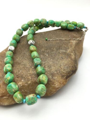 Navajo Turquoise Magnesite Necklace 19"Handmade | Sterling Silver | Authentic Native American Handmade | 4497