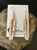 Orange Spiny Oyster Opal Handmade Inlay Feather Earrings | Sterling Silver | Authentic Native American Handmade | 18695