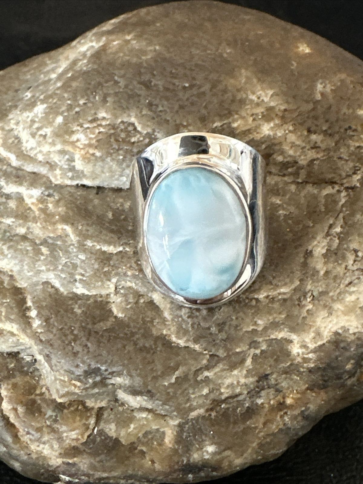 Womens Blue Larimar Navajo Sterling Silver Ring Size 5 17676