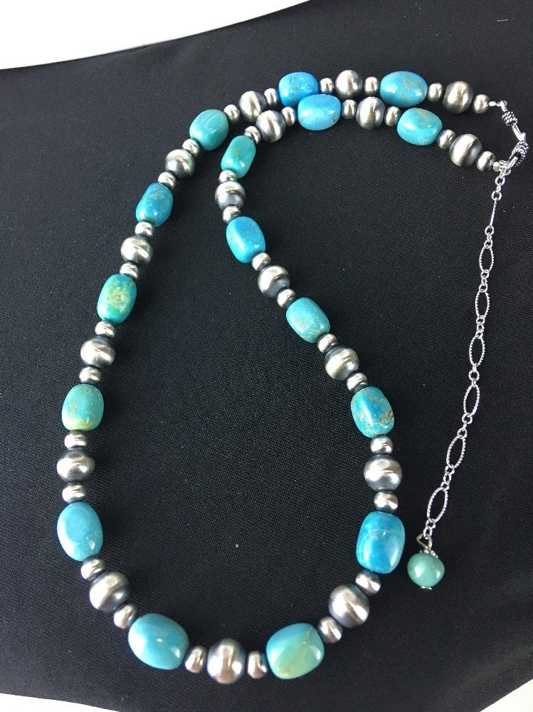 Native American Sterling Silver Blue Green Turquoise Necklace 18" 10096