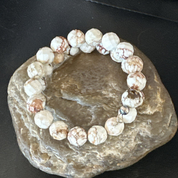 Wild Horse Turquoise 8mm Navajo Stainless Steel Bead Bracelet | Authentic Native American Handmade | 18013
