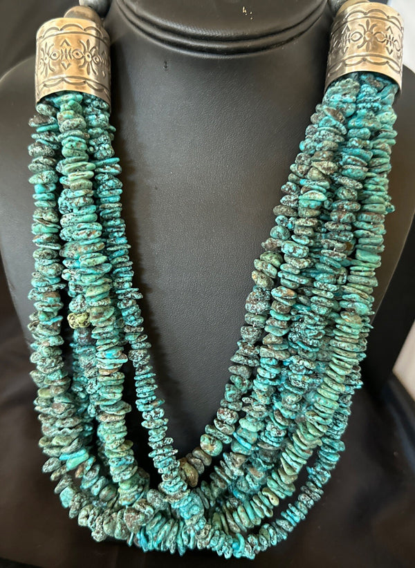 XL Navajo Blue Kingman Turquoise 7S Turquoise Necklace 23" | Sterling Silver | Authentic Native American Handmade | 18664