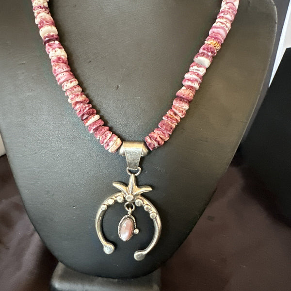 Purple Spiny Oyster MOP Naja Pendant Navajo Necklace | Sterling Silver | Authentic Native American Handmade | 17870