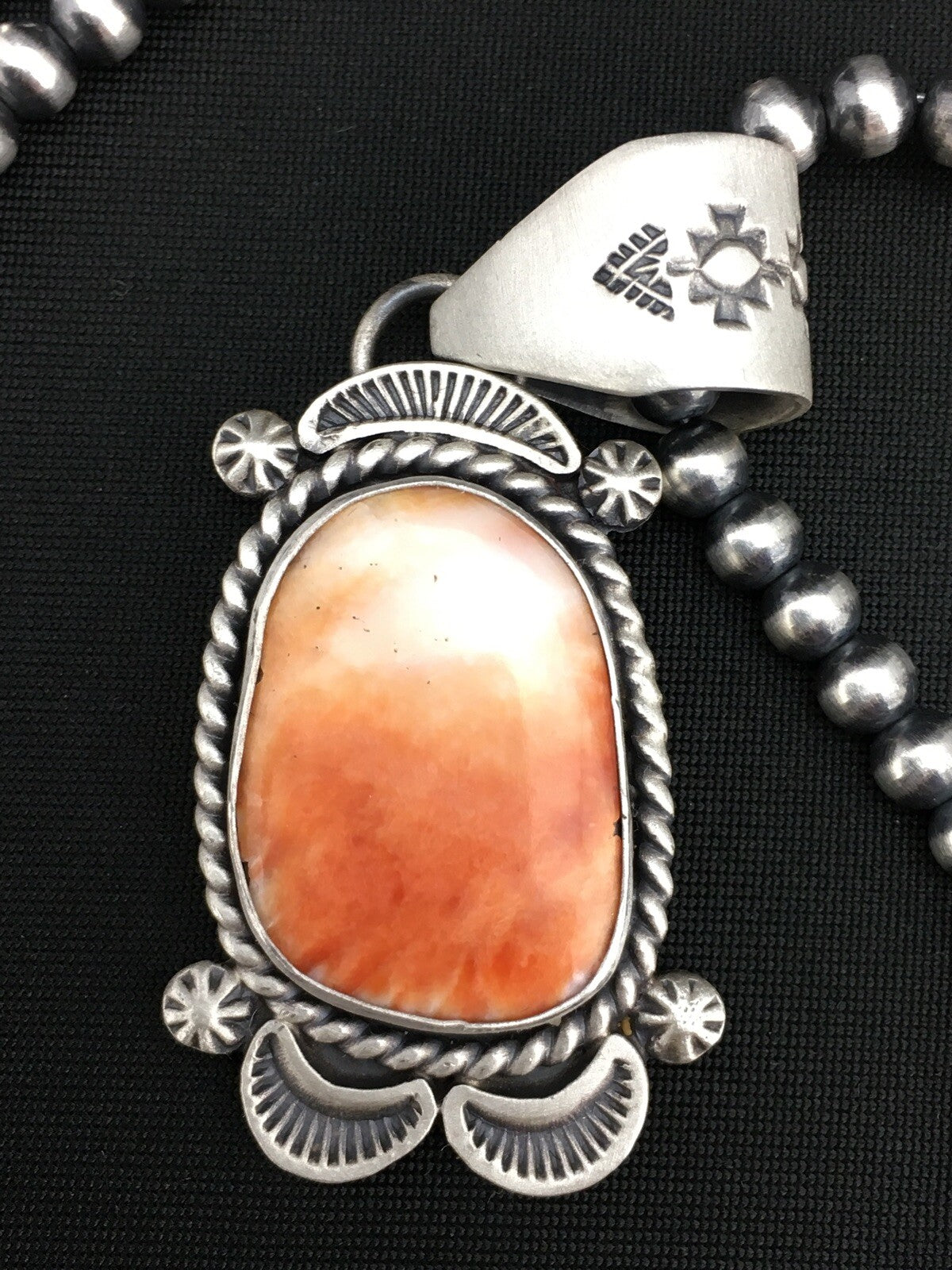 Native Orange Spiny Oyster Pendant Navajo Sterling Silver Necklace 04907