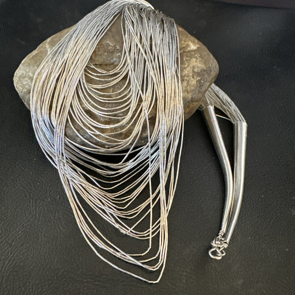 Statement Graduated Bib Heishi Liquid 49S Necklace 28" | Sterling Silver | Authentic Native American Handmade | 17768