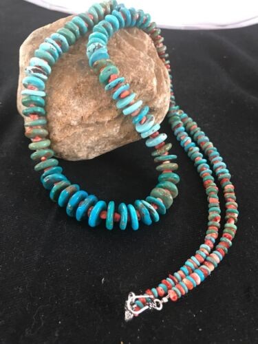 Navajo Blue Green Turquoise Spiny Oyster Necklace Graduated 35" | Authentic Native American Handmade | 8117