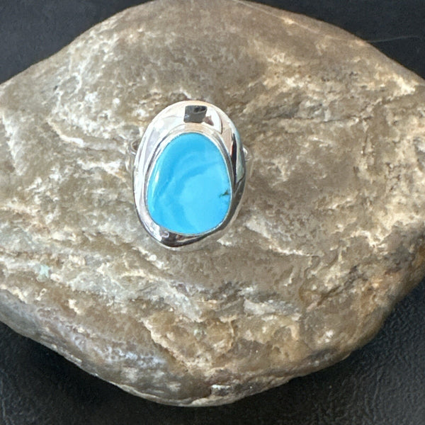 Southwestern Blue Kingman Turquoise Ring Size 7 | Sterling Silver | Authentic Native American Handmade | 18504