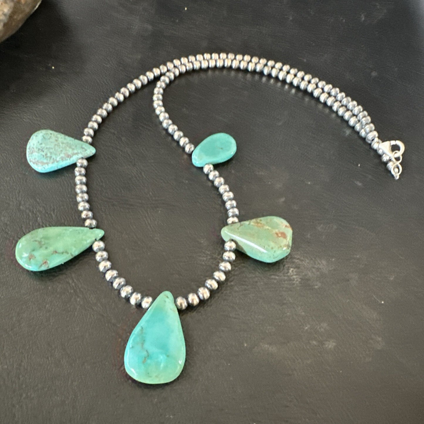 Blue Green Turquoise Teardrop Navajo Pearls Sterling Silver Necklace 20" 17746