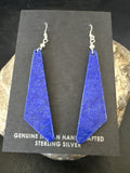 Navajo Slab Blue Lapis Earrings 2" | Sterling Silver | Authentic Native American Handmade | 17878